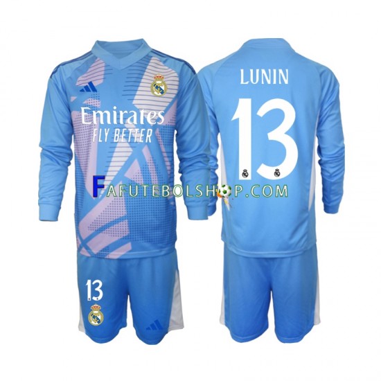 Camisa Goleiro 1 Real Madrid Andriy Lunin 13 2024-2025 manga longa ,infantil