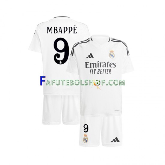 Camisa 1 Real Madrid Kylian Mbappé 9 2024-2025 manga curta ,infantil