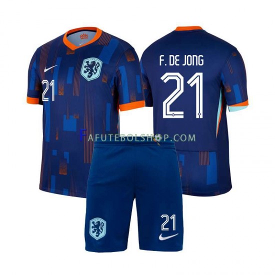 Camisa 2 Países Baixos Frenkie de Jong 21 Euro 2024 manga curta ,infantil