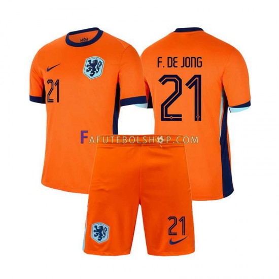 Camisa 1 Países Baixos Frenkie de Jong 21 Euro 2024 manga curta ,infantil