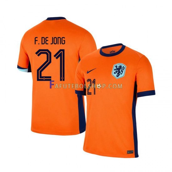 Camisa 1 Países Baixos Frenkie de Jong 21 Euro 2024 manga curta ,Masculino