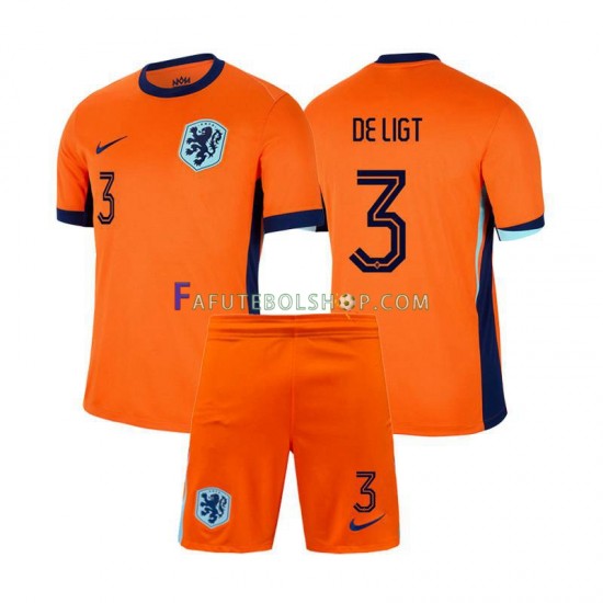 Camisa 1 Países Baixos Matthijs de Ligt 3 Euro 2024 manga curta ,infantil