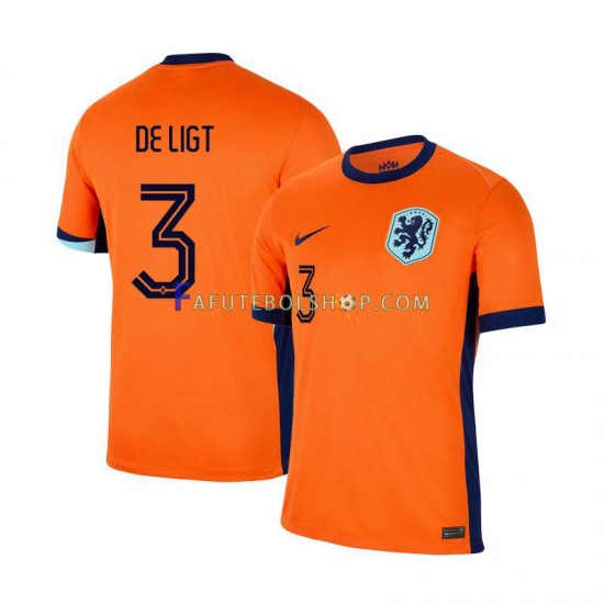 Camisa 1 Países Baixos Matthijs de Ligt 3 Euro 2024 manga curta ,Masculino