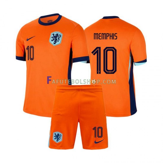 Camisa 1 Países Baixos Memphis Depay 10 Euro 2024 manga curta ,infantil