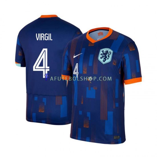 Camisa 2 Países Baixos Virgil van Dijk 4 Euro 2024 manga curta ,Masculino