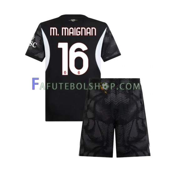 Camisa Goleiro 1 AC Milan Preto Mike Maignan 16 2024-2025 manga curta ,infantil