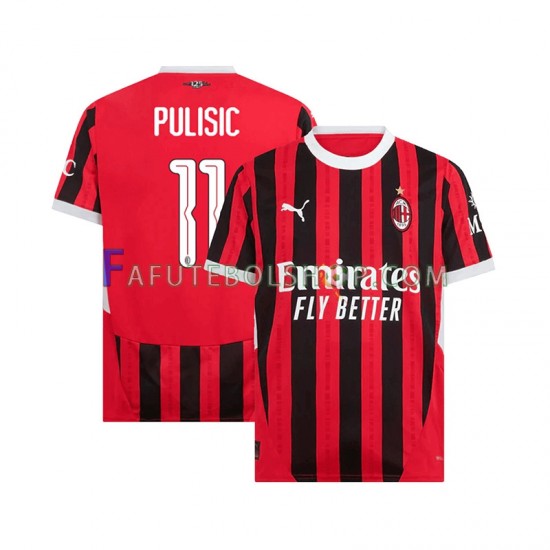 Camisa 1 AC Milan UCL Font PULISIC 11 2024-2025 manga curta ,Masculino