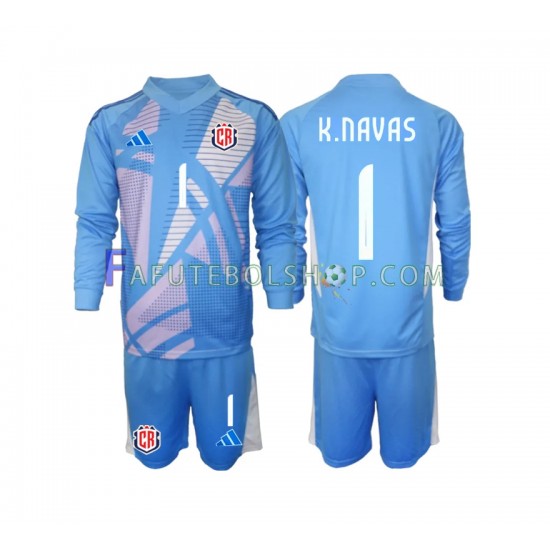 Camisa Goleiro 1 Costa Rica Azul Keylor Navas 1 2024 manga longa ,infantil