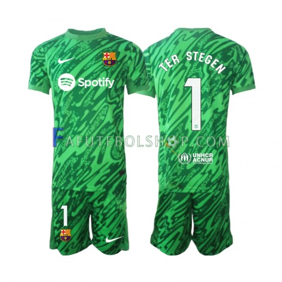 Camisa Goleiro 1 FC Barcelona Verde Ter Stegen 1 2024-2025 manga curta ,infantil