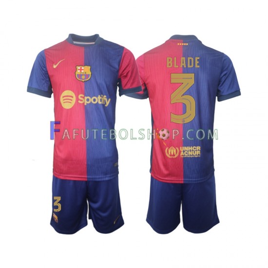 Camisa 1 FC Barcelona UCL Font Blade 3 2024-2025 manga curta ,infantil