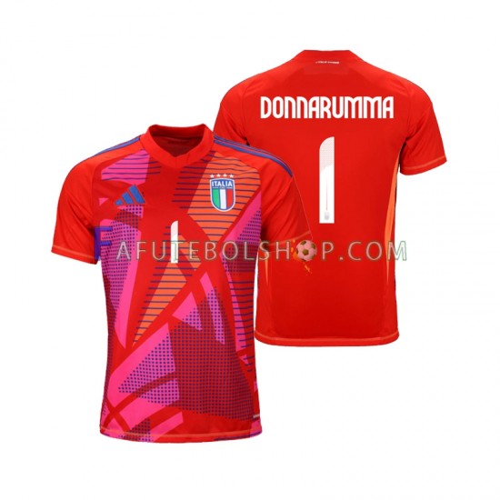 Camisa Goleiro 3 Itália Vermelho Gianluigi Donnarumma 1 Euro 2024 manga curta ,Masculino