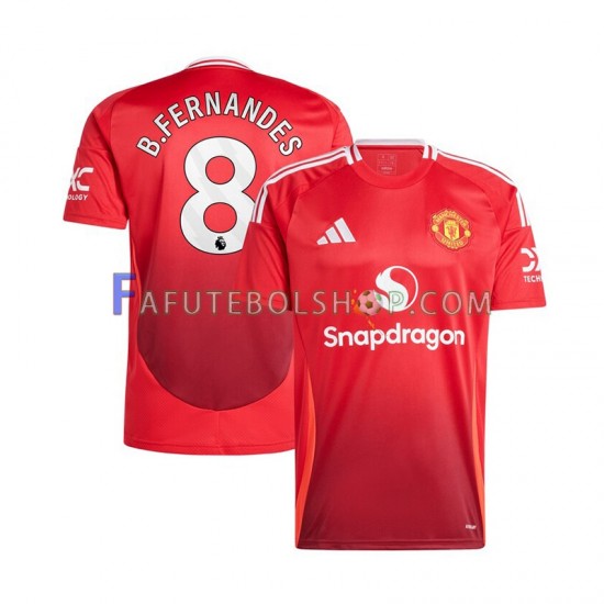 Camisa 1 Manchester United Vermelho Bruno Fernandes 8 2024-2025 manga curta ,Masculino