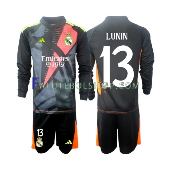 Camisa Goleiro 2 Real Madrid Preto Andriy Lunin 13 2024-2025 manga longa ,infantil