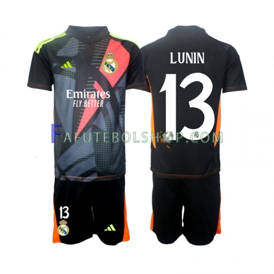 Camisa Goleiro 2 Real Madrid Preto Andriy Lunin 13 2024-2025 manga curta ,infantil