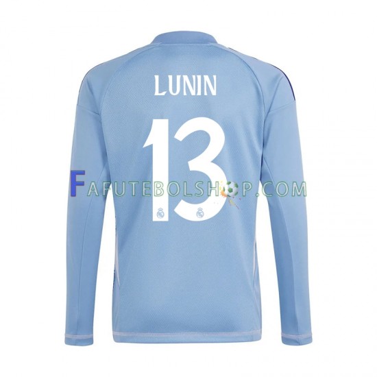 Camisa Goleiro 1 Real Madrid Azul Andriy Lunin 13 2024-2025 manga longa ,Masculino