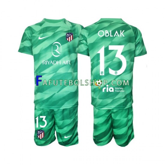 Camisa Goleiro 2 Atlético de Madrid Verde Jan Oblak 13 2023-2024 manga curta ,infantil