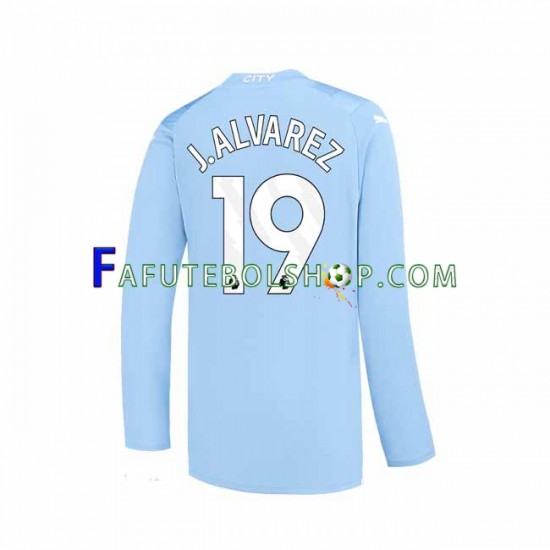 Camisa 1 Manchester City J. ALVAREZ 19 2023-2024 manga longa ,Masculino