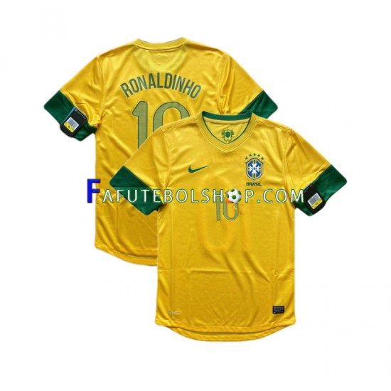 Camisa 1 Brasil RONALDINHO 10 2012 Retrô manga curta ,Masculino