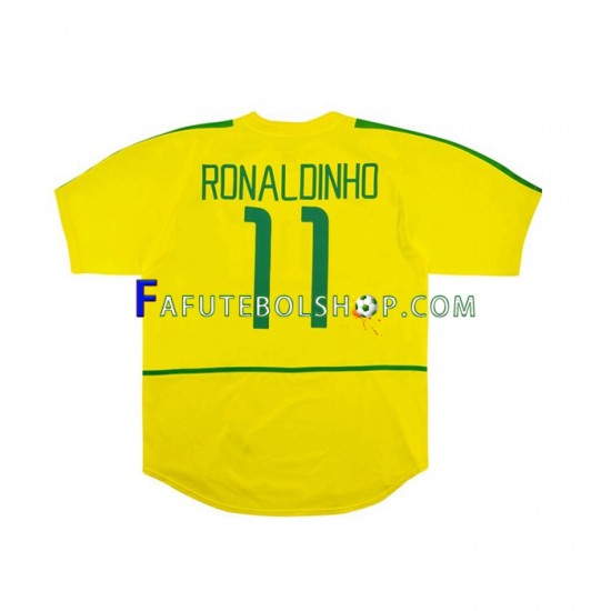 Camisa 1 Brasil RONALDINHO 11 Retrô 2002 manga curta ,Masculino