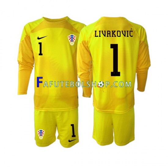 Camisa Goleiro 1 Croácia Dominik Livakovic 1 Copa Do Mundo 2022 manga longa ,infantil