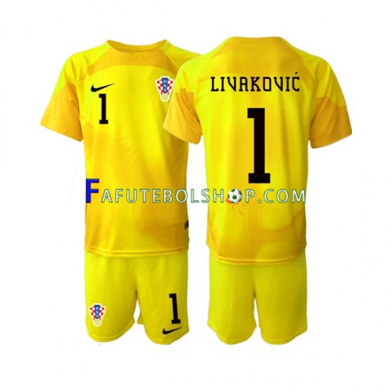 Camisa Goleiro 1 Croácia Dominik Livakovic 1 Copa Do Mundo 2022 manga curta ,infantil