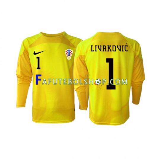 Camisa Goleiro 1 Croácia Dominik Livakovic 1 Copa Do Mundo 2022 manga longa ,Masculino