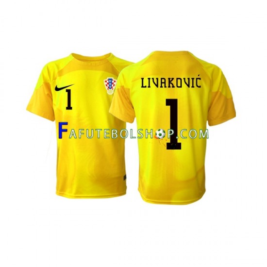 Camisa Goleiro 1 Croácia Dominik Livakovic 1 Copa Do Mundo 2022 manga curta ,Masculino