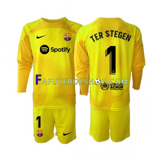 Camisa Goleiro 4 FC Barcelona Ter Stegen 1 2022-2023 manga longa ,infantil