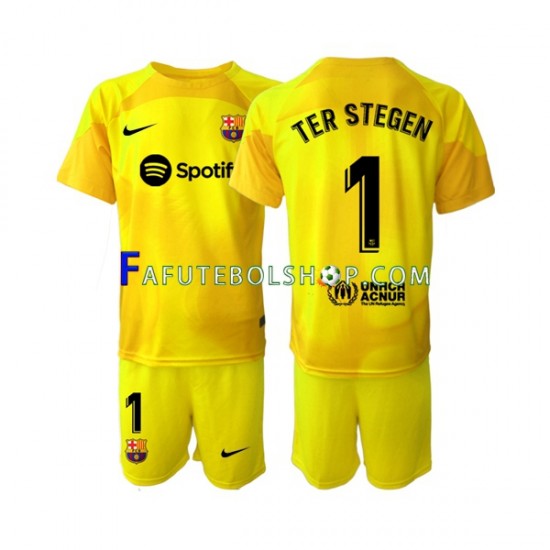 Camisa Goleiro 4 FC Barcelona Ter Stegen 1 2022-2023 manga curta ,infantil