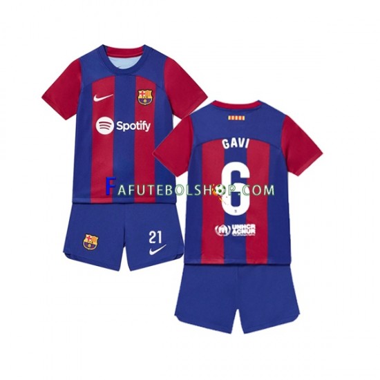 Camisa 1 FC Barcelona Gavi 6 2023-2024 manga curta ,infantil