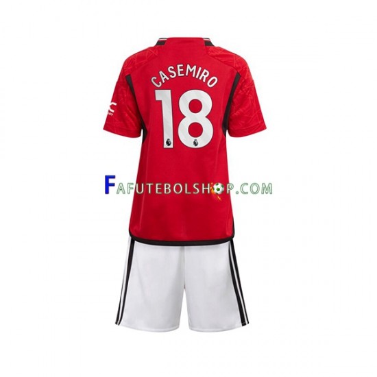 Camisa 1 Manchester United Carlos Casemiro 18 2023-2024 manga curta ,infantil