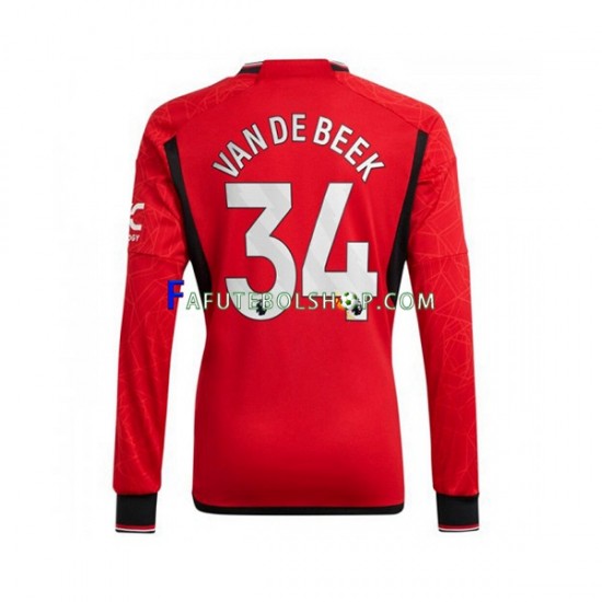 Camisa 1 Manchester United Donny van de Beek 34 2023-2024 manga longa ,Masculino