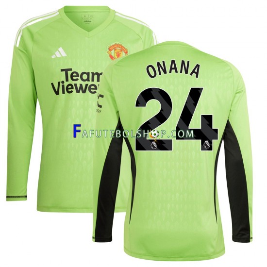 Camisa Goleiro 1 Manchester United Andre Onana 24 2023-2024 manga longa ,Masculino