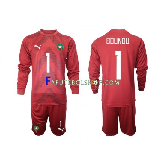 Camisa Goleiro 1 Marrocos Yassine Bounou 1 2022 manga longa ,infantil