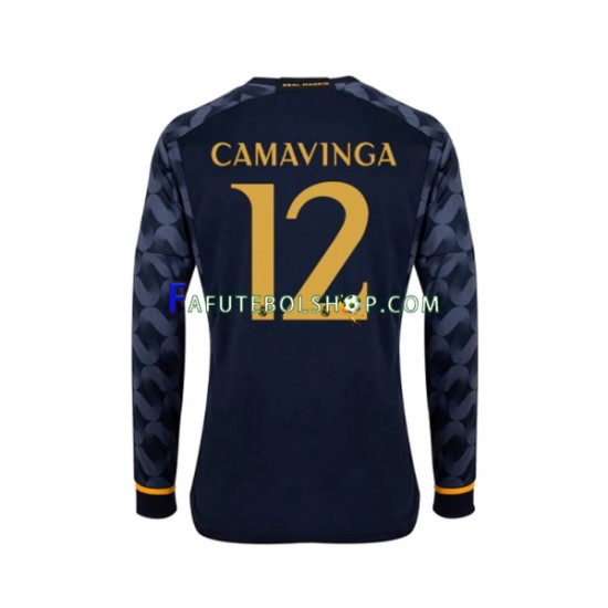 Camisa 2 Real Madrid EDUARDO CAMAVINGA 12 2023-2024 manga longa ,Masculino