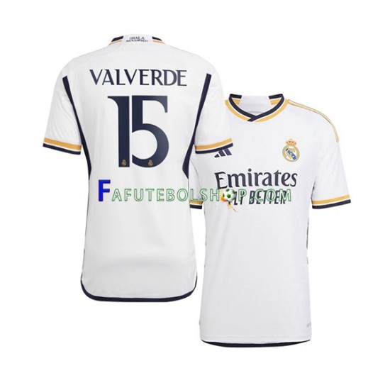 Camisa 1 Real Madrid Federico Valverde 15 2023-2024 manga curta ,Masculino