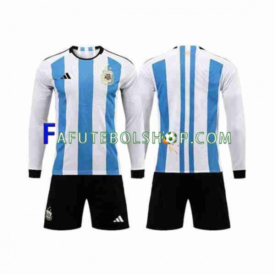 Camisa 1 Argentina 3 Stars Copa Do Mundo 2022 manga longa ,infantil