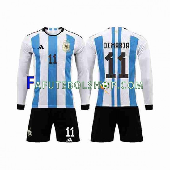 Camisa 1 Argentina 3 Stars Di Maria 11 Copa Do Mundo 2022 manga longa ,infantil