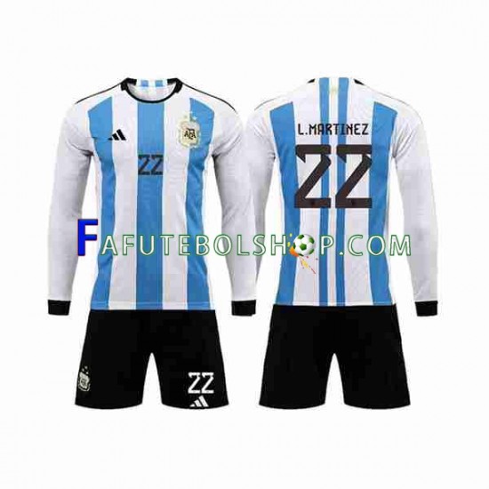 Camisa 1 Argentina 3 Stars Lautaro Martinez 22 Copa Do Mundo 2022 manga longa ,infantil