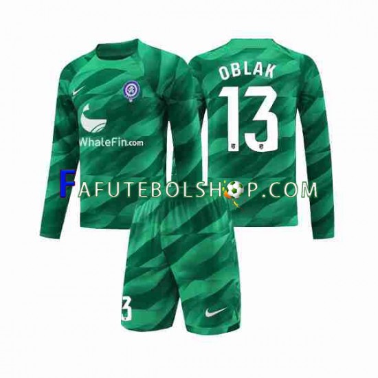 Camisa Goleiro 2 Atlético de Madrid Jan Oblak 13 2023-2024 manga longa ,infantil