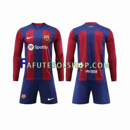 Camisa 1 FC Barcelona 2023-2024 manga longa ,infantil