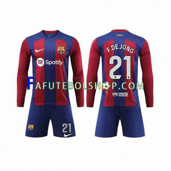 Camisa 1 FC Barcelona Frenkie de Jong 21 2023-2024 manga longa ,infantil