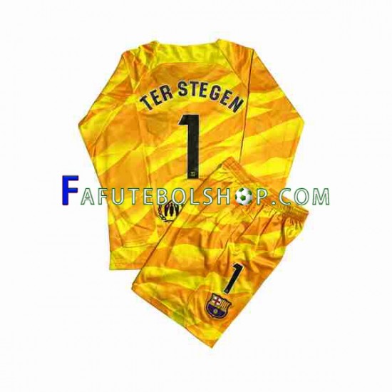 Camisa Goleiro 4 FC Barcelona Ter Stegen 1 2023-2024 manga longa ,infantil