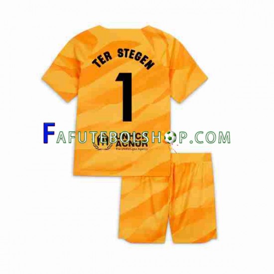 Camisa Goleiro 4 FC Barcelona Ter Stegen 1 2023-2024 manga curta ,infantil