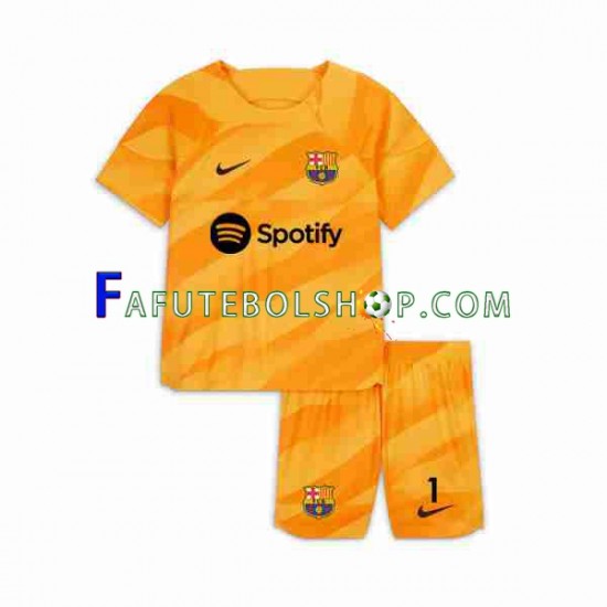 Camisa Goleiro 4 FC Barcelona Ter Stegen 1 2023-2024 manga curta ,infantil