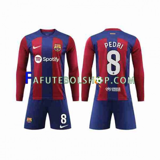 Camisa 1 FC Barcelona Pedri 8 2023-2024 manga longa ,infantil