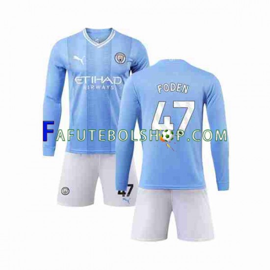 Camisa 1 Manchester City Phil Foden 47 2023-2024 manga longa ,infantil