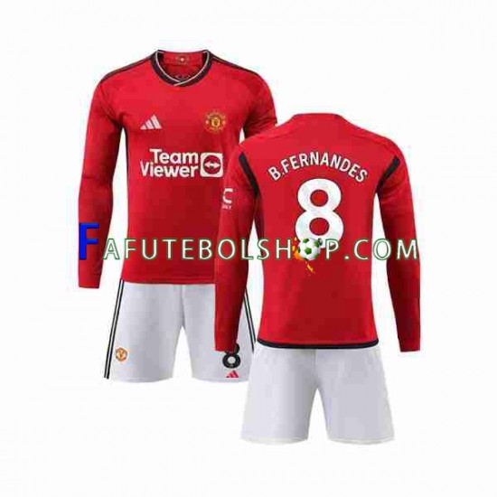 Camisa 1 Manchester United B Fernandes 8 2023-2024 manga longa ,infantil