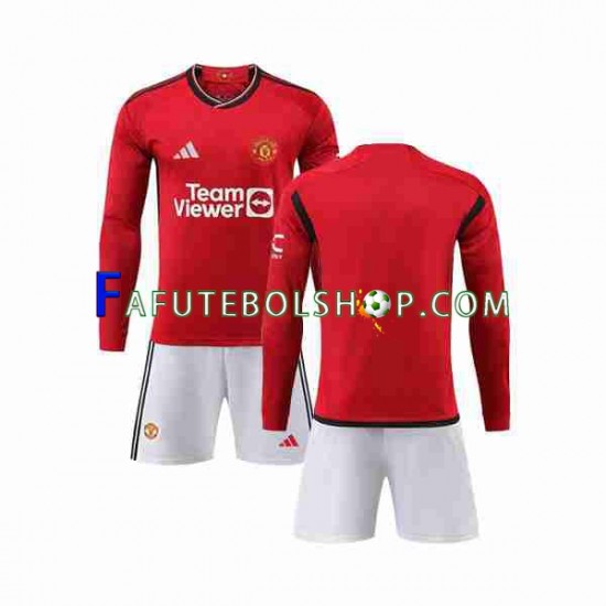 Camisa 1 Manchester United 2023-2024 manga longa ,infantil