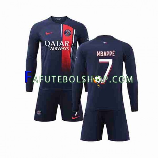 Camisa 1 Paris Saint Germain Mbappé Kylian 7 2023-2024 manga longa ,infantil